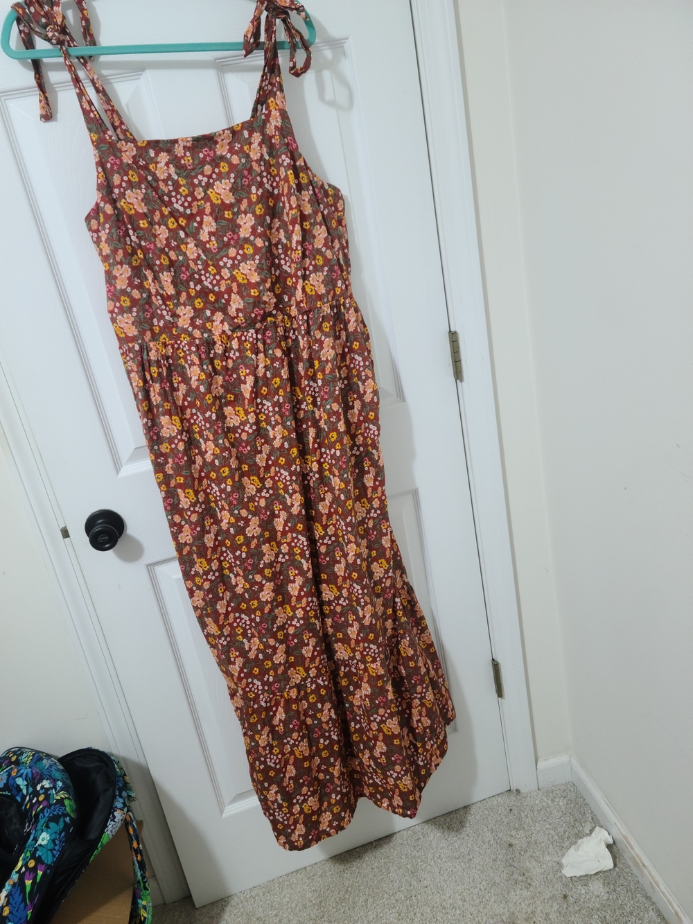 dip Floral Maxi Dress in Brown with Pink and Yellow Flowers